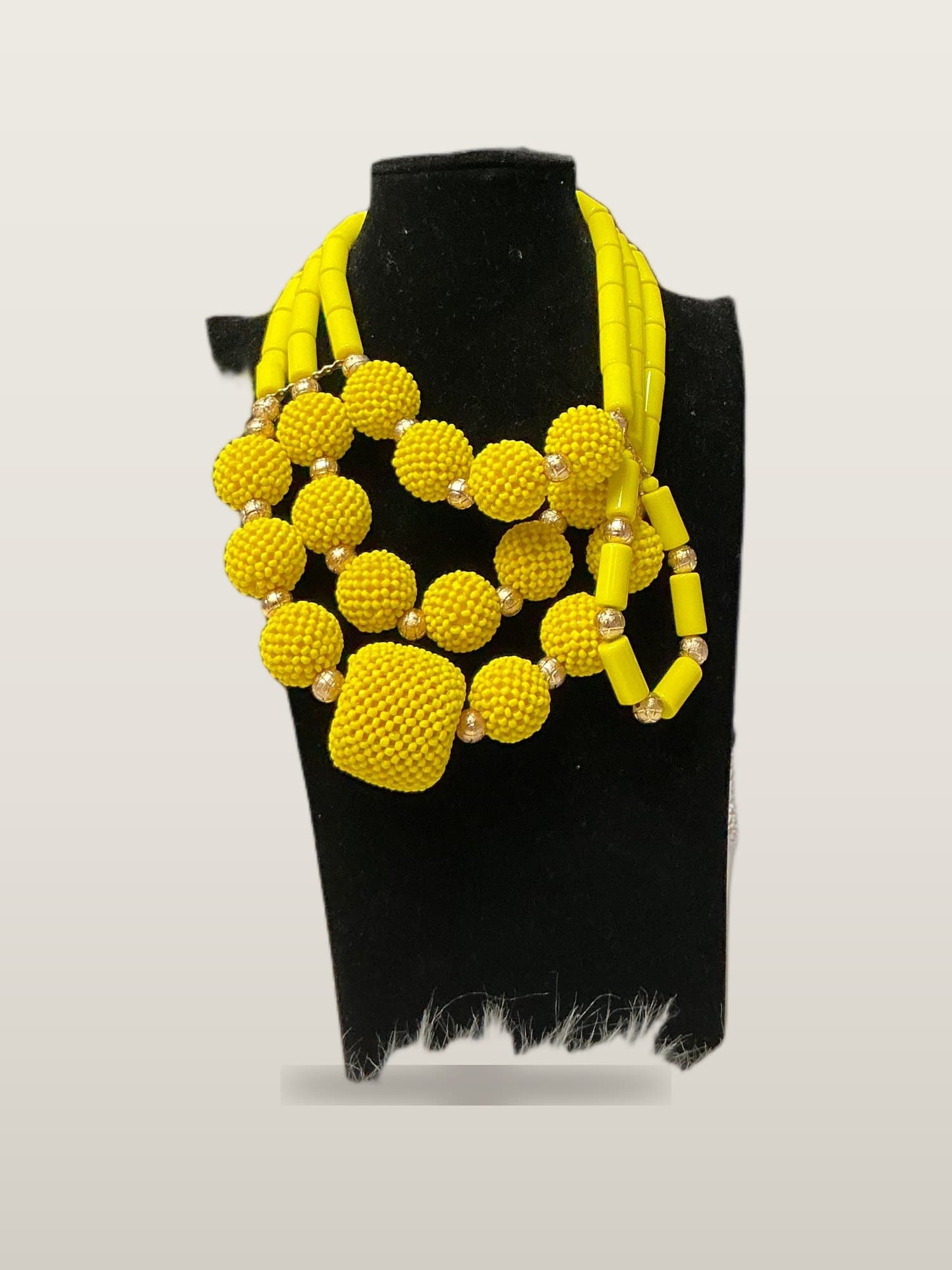 Handcrafted African Bold Yellow Ball African Bead Statement Set with necklace and bangles