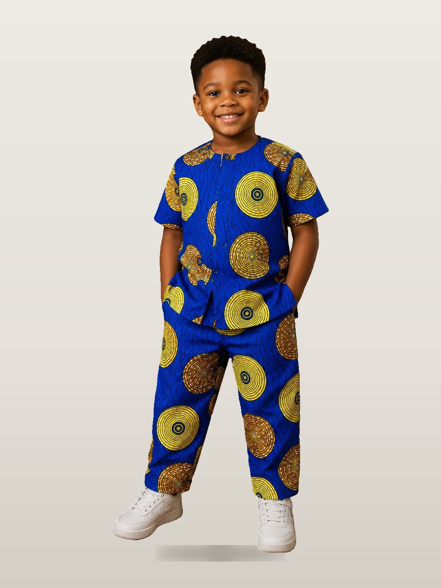 Boys’ Blue & Gold Circle Ankara Set