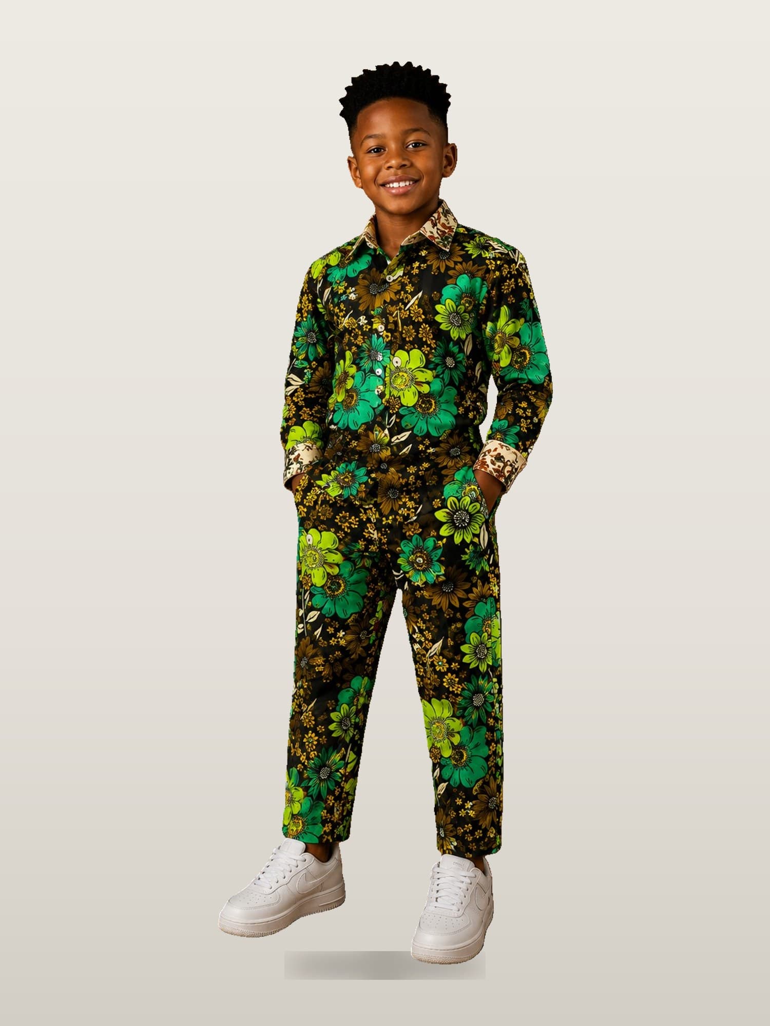 Boys’ Green Floral Shirt Set