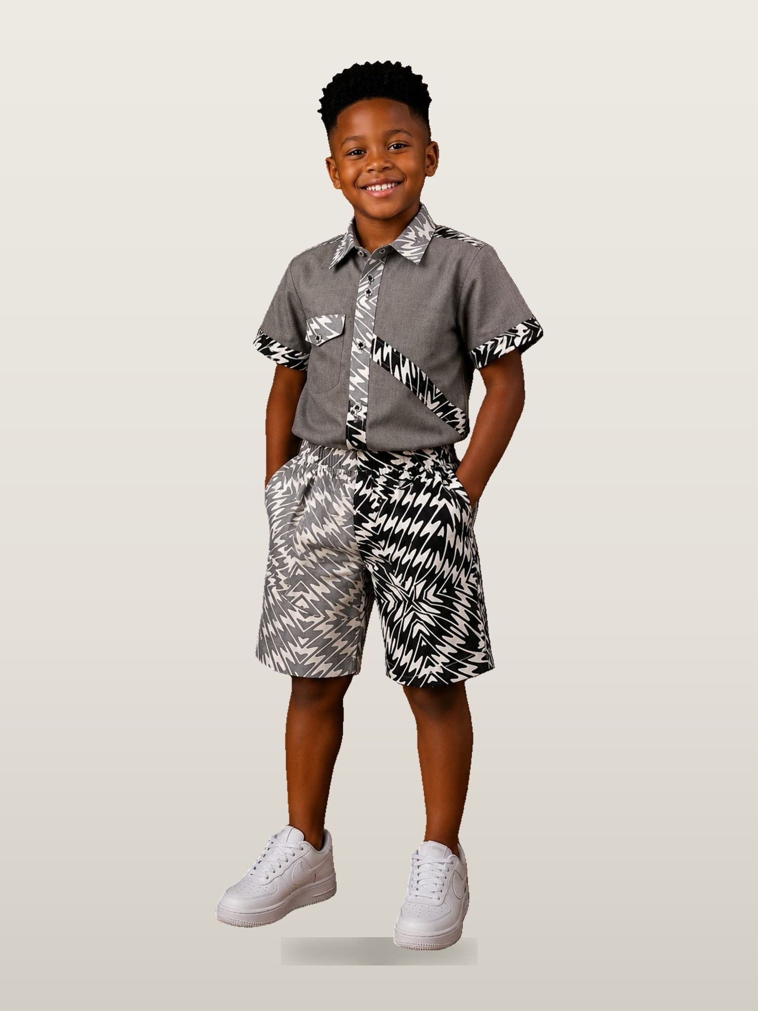 Boys’ Grey Shirt & Pattern Shorts
