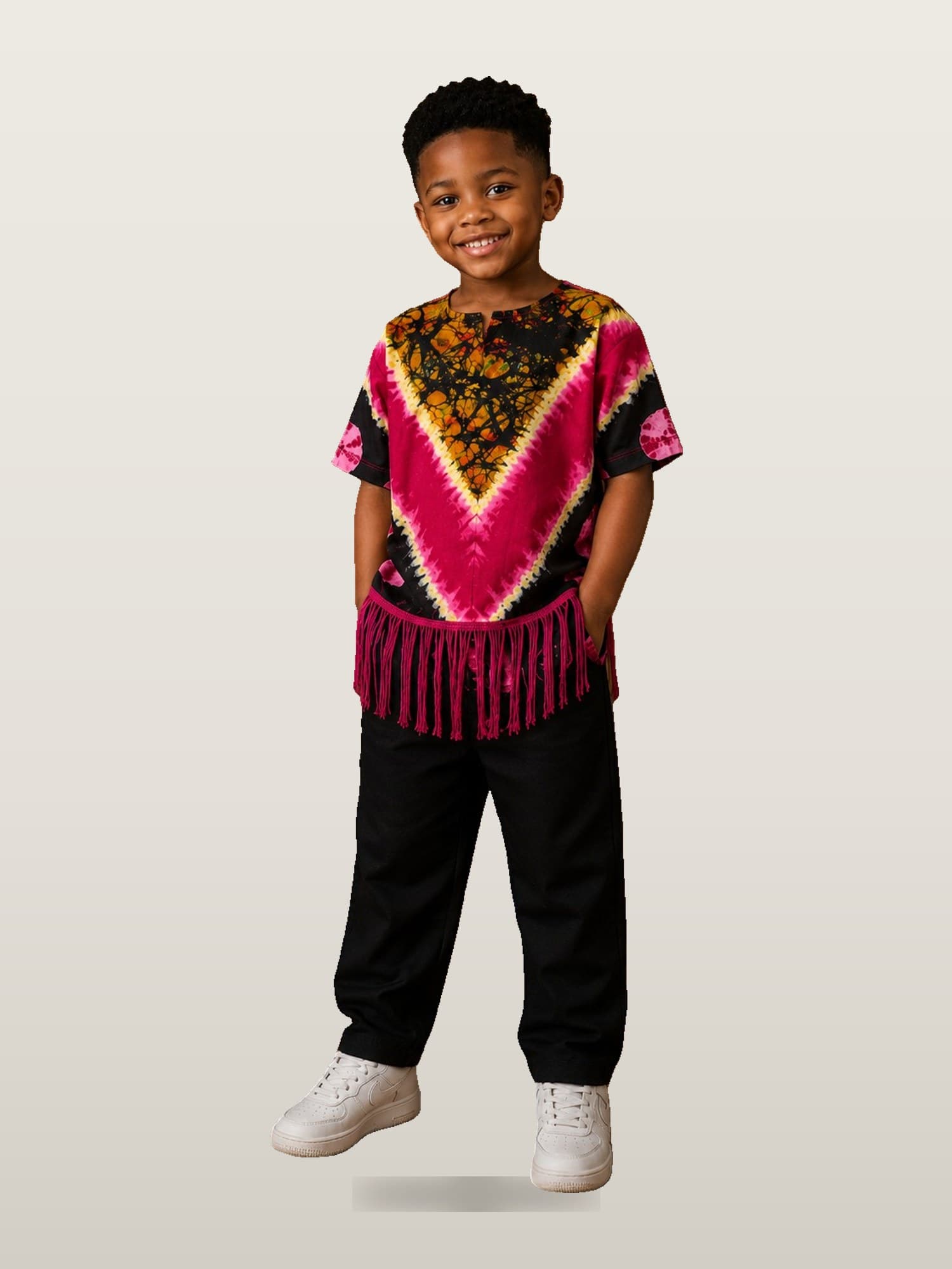 Boys’ Pink Ankara Fringe Top Set