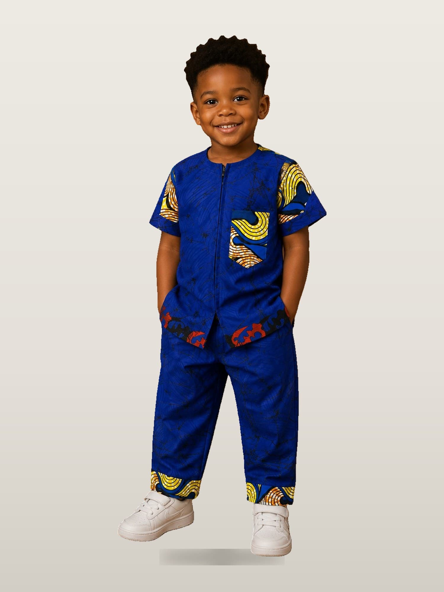 Boys’ Royal Blue Ankara Panel Set
