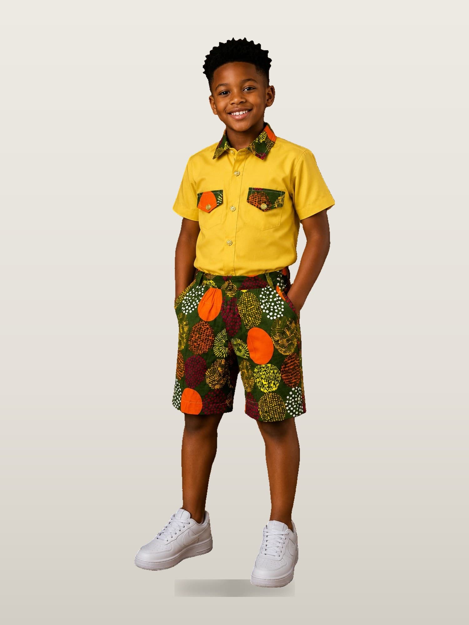 Boys’ Yellow Shirt & Ankara Shorts