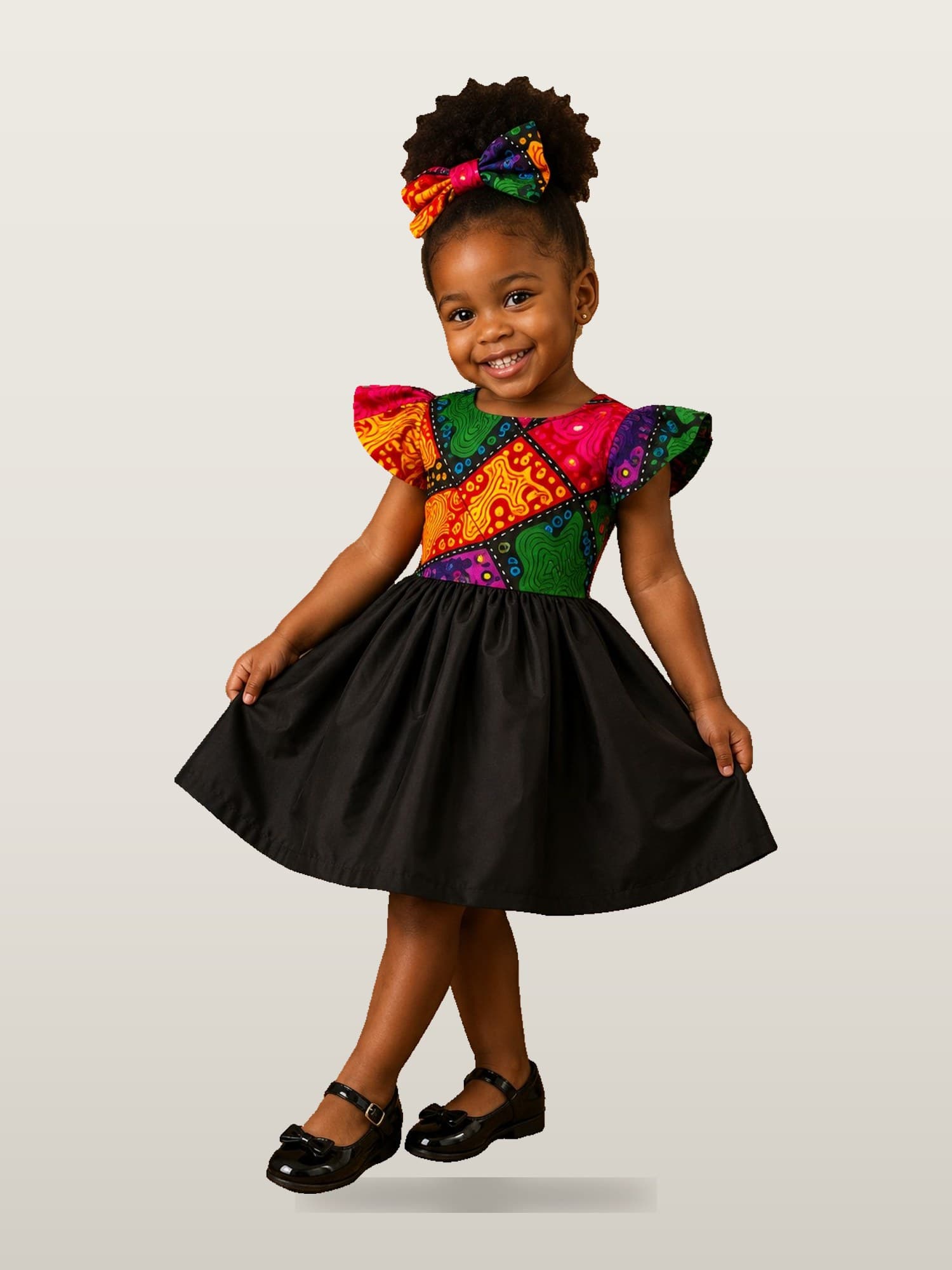 Girls’ Patchwork Top Black Skirt Dress