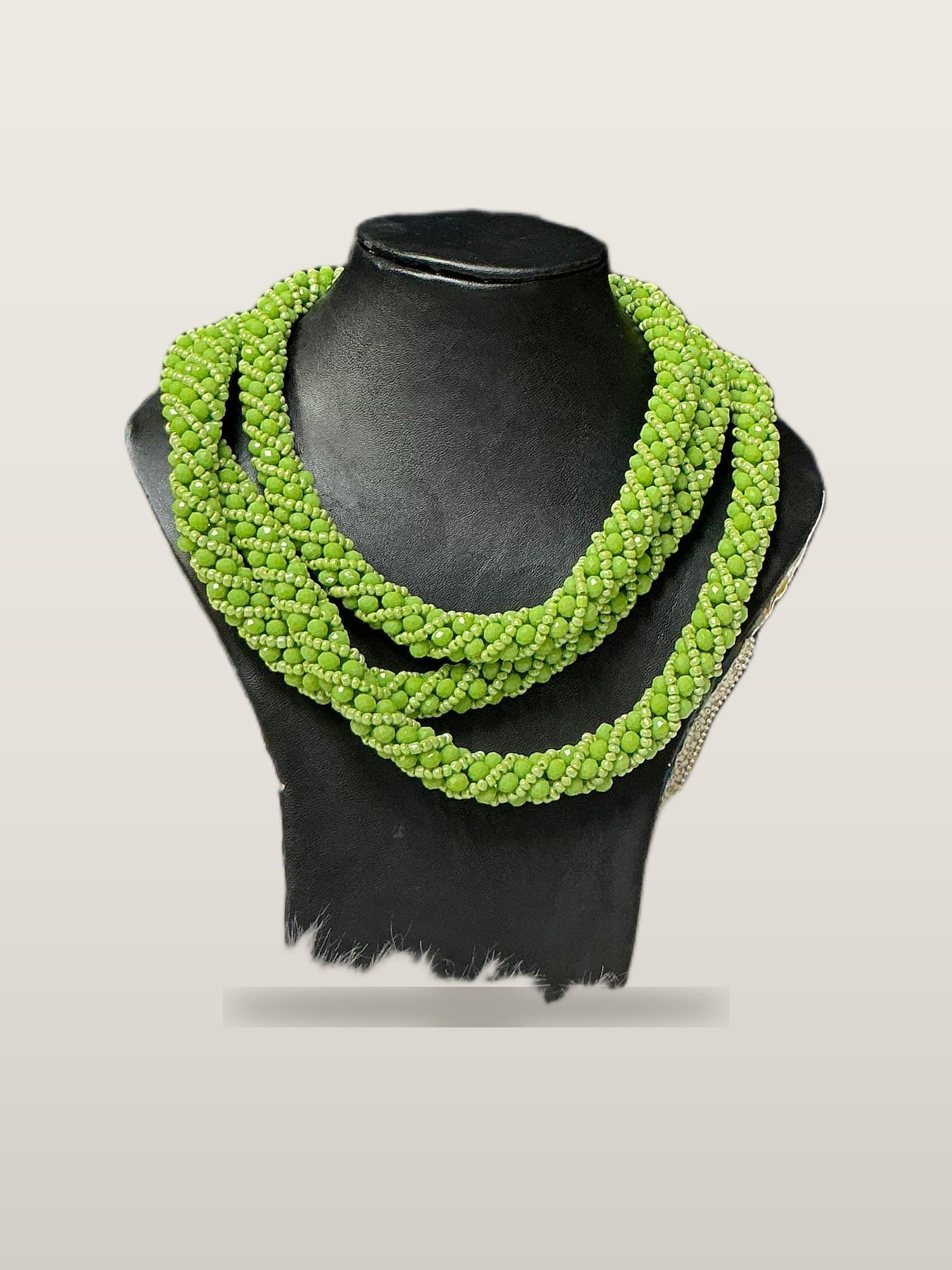 Handcrafted African Lime Green Twist Bead Necklace Set with Necklace and Bangles