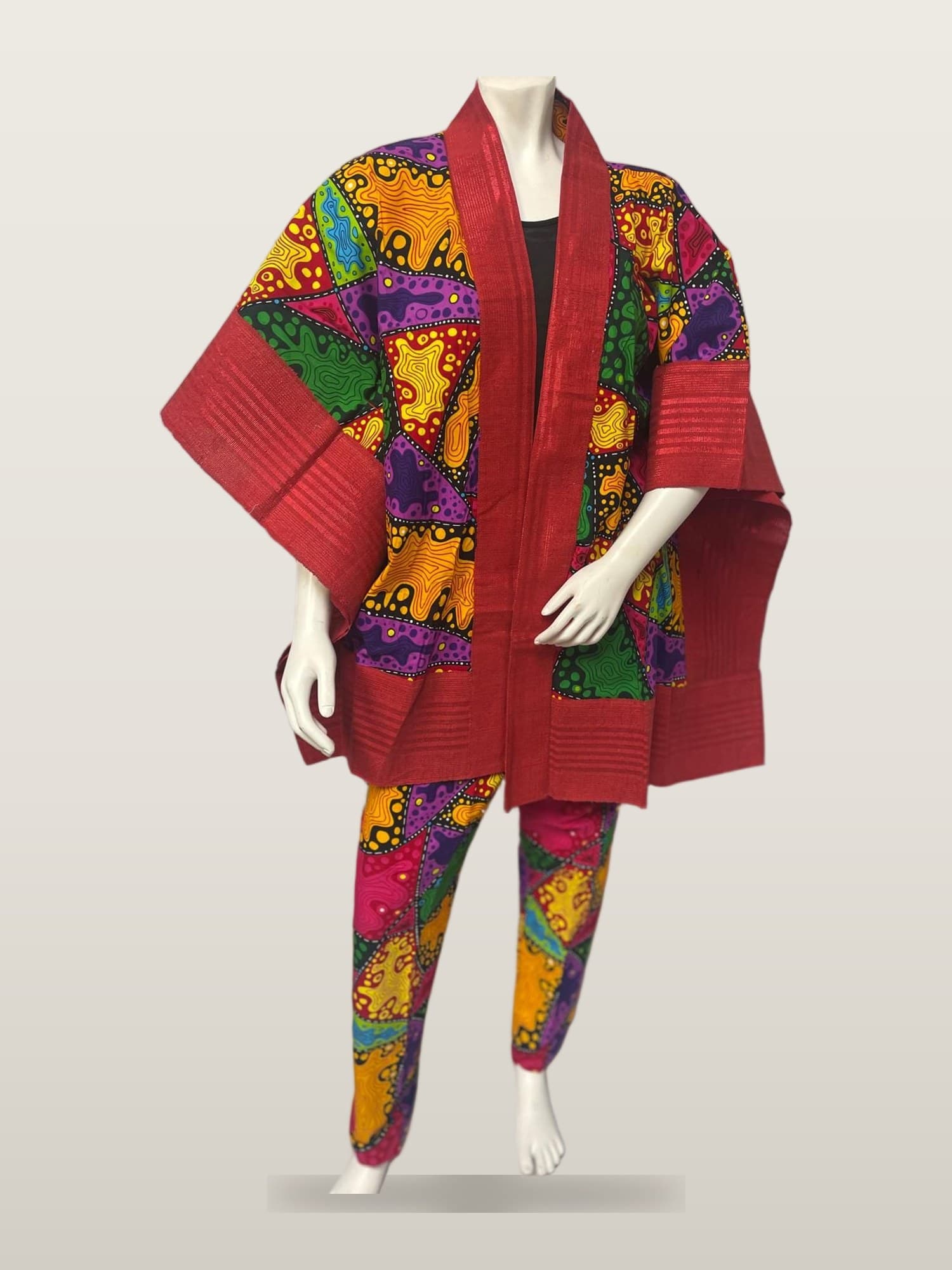 Red Patchwork Kimono Set