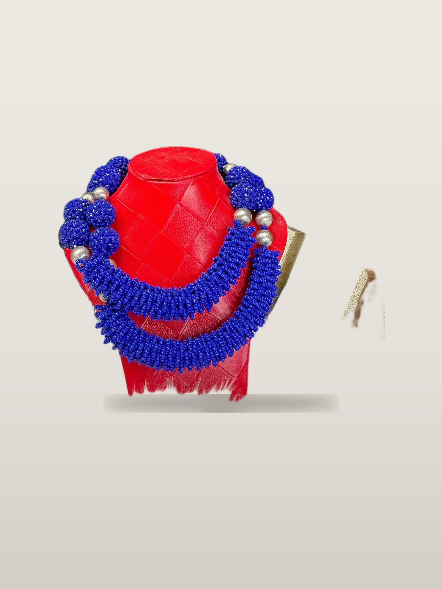 Handcrafted African Royal Blue Double-Layer Bead Set with necklace and bangles