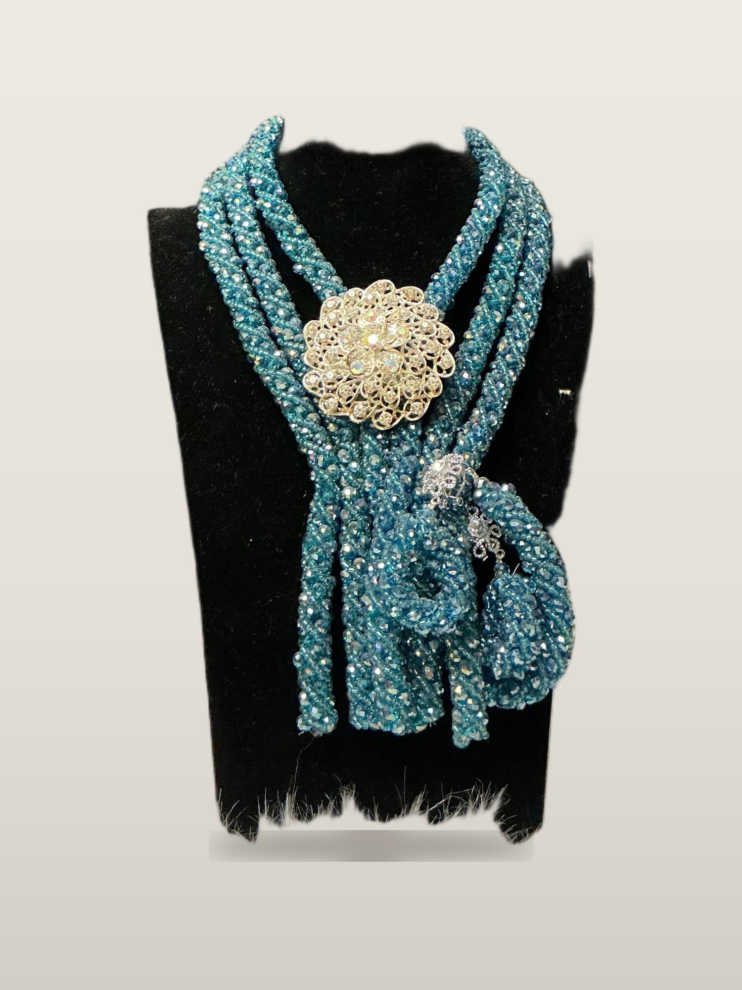 Handcrafted African Teal Crystal Rope African Bead Necklace Set with necklace and bangles