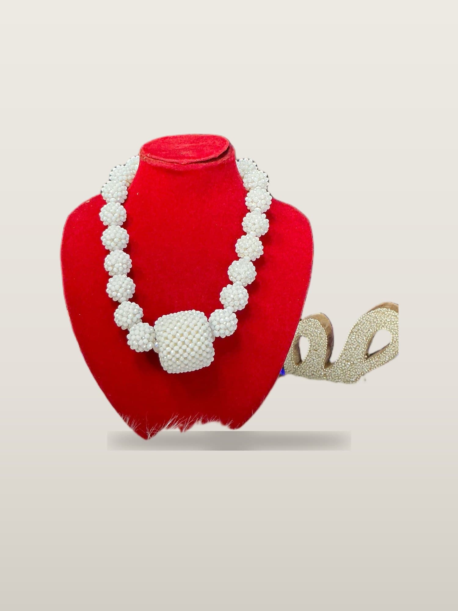 Handcrafted African White Bridal Cube African Bead Necklace Set with necklace and bangles