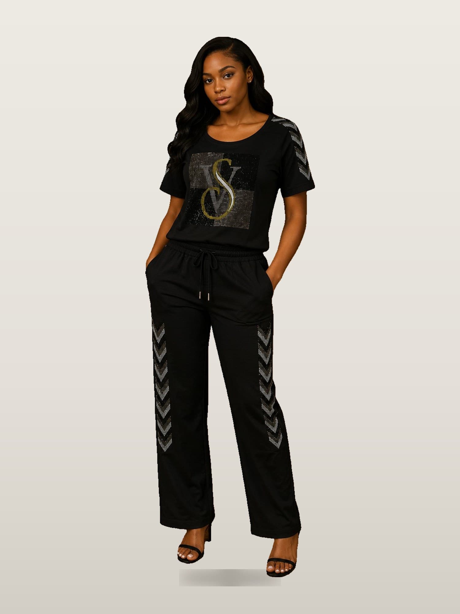 Women’s Black Embellished Glam Set