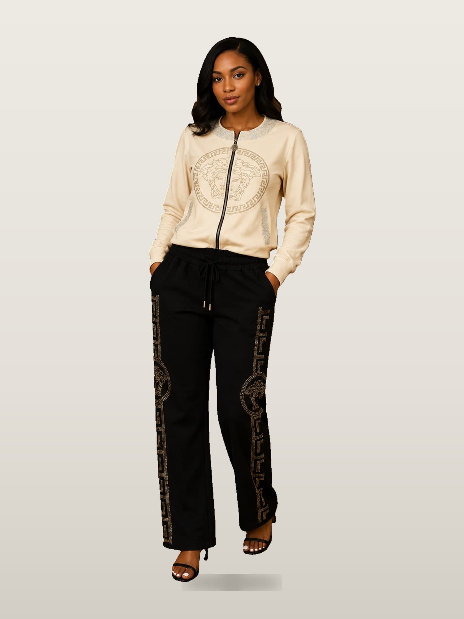 Women’s Cream Zip Jacket & Pants Set
