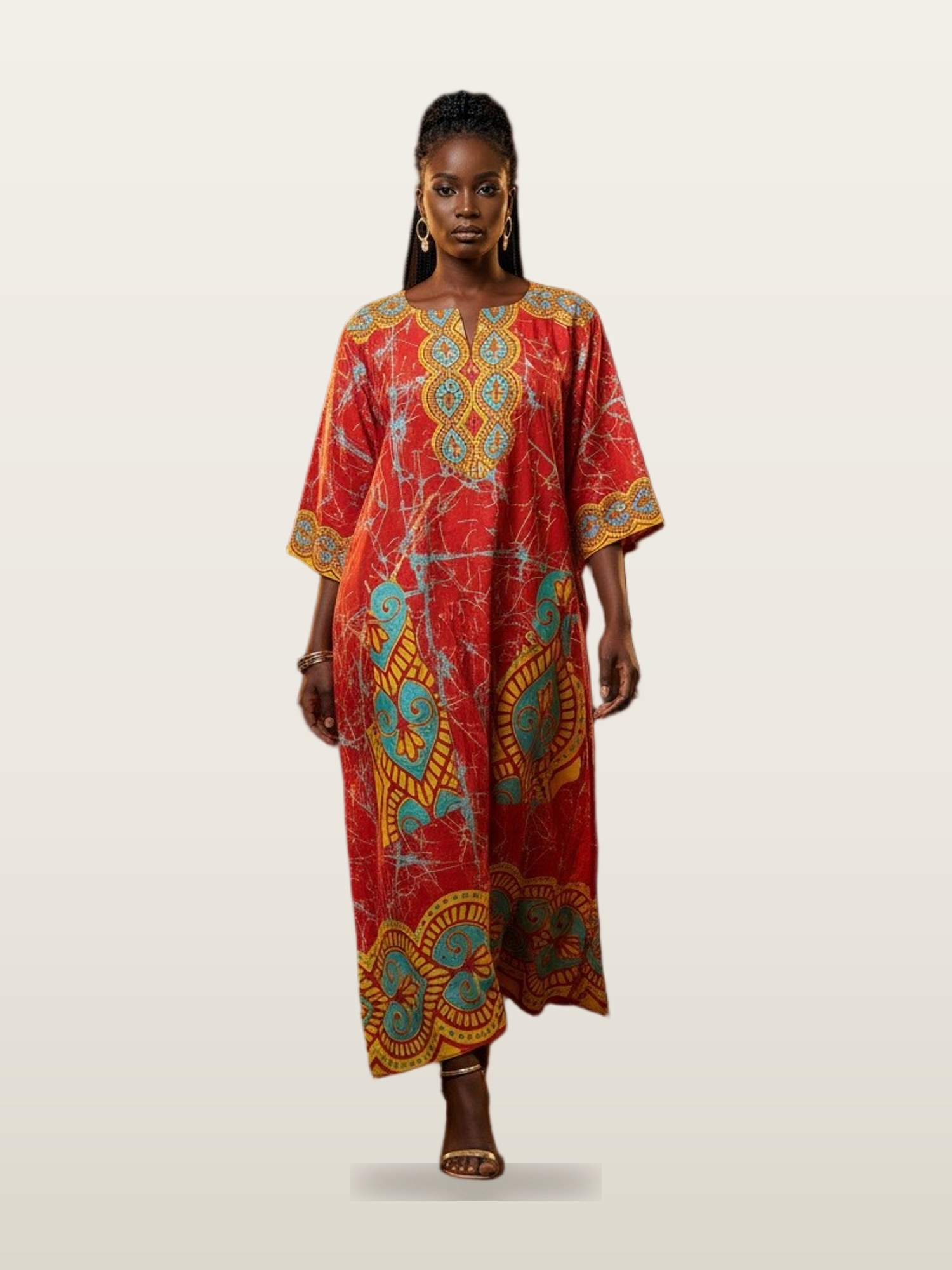 Red Multicolour Medallion Kaftan