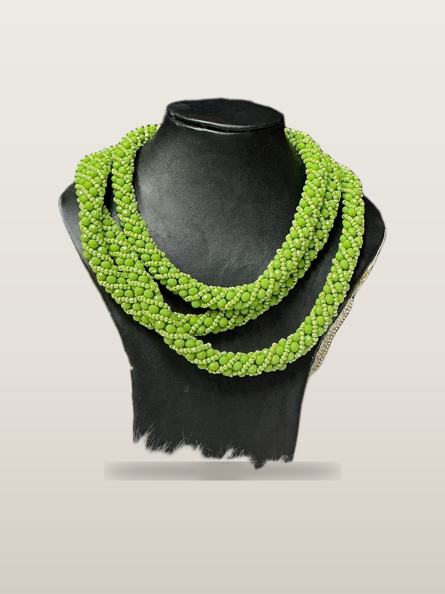 Handcrafted African Lime Green Twist Bead Necklace Set with Necklace and Bangles