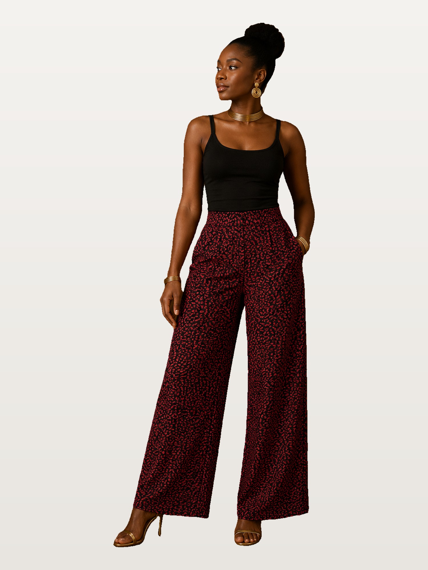 Black Cami & Burgundy Palazzo