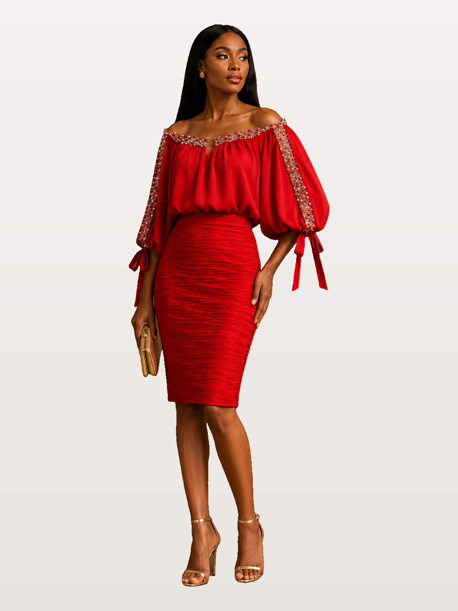 Red Off-Shoulder Ruffle Dress