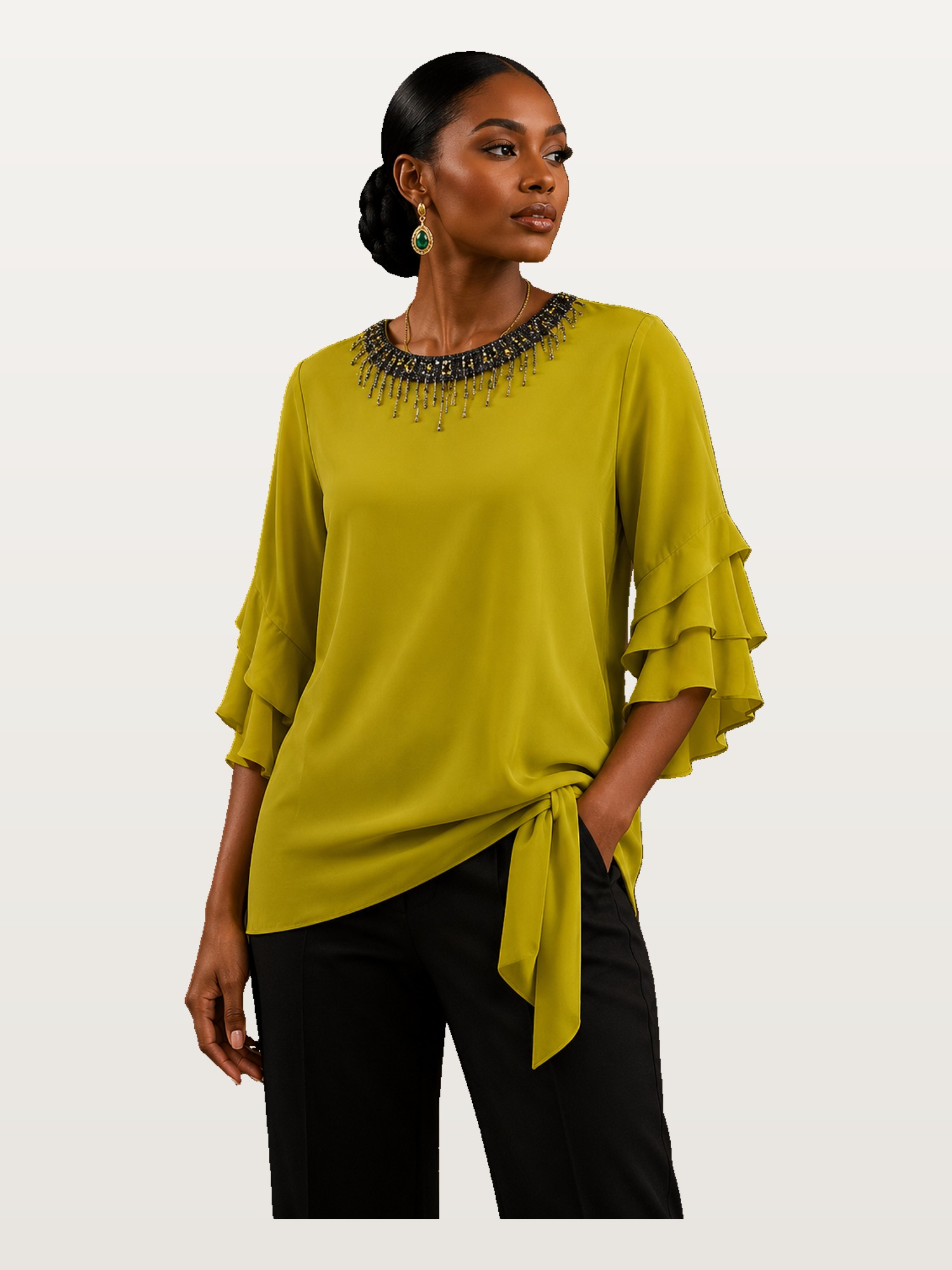 Chartreuse Ruffle-Sleeve Blouse