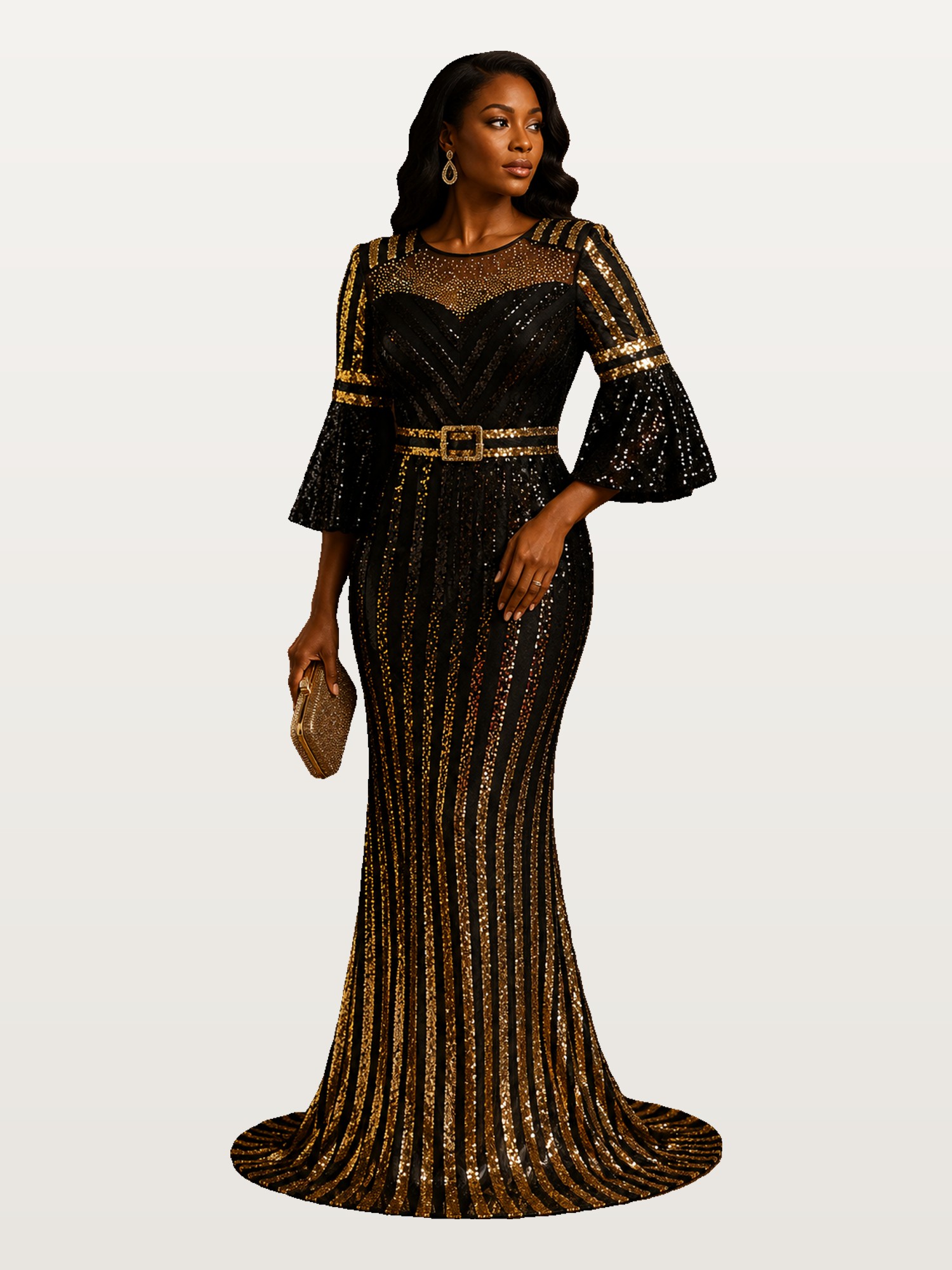Black & Gold Beaded Gown
