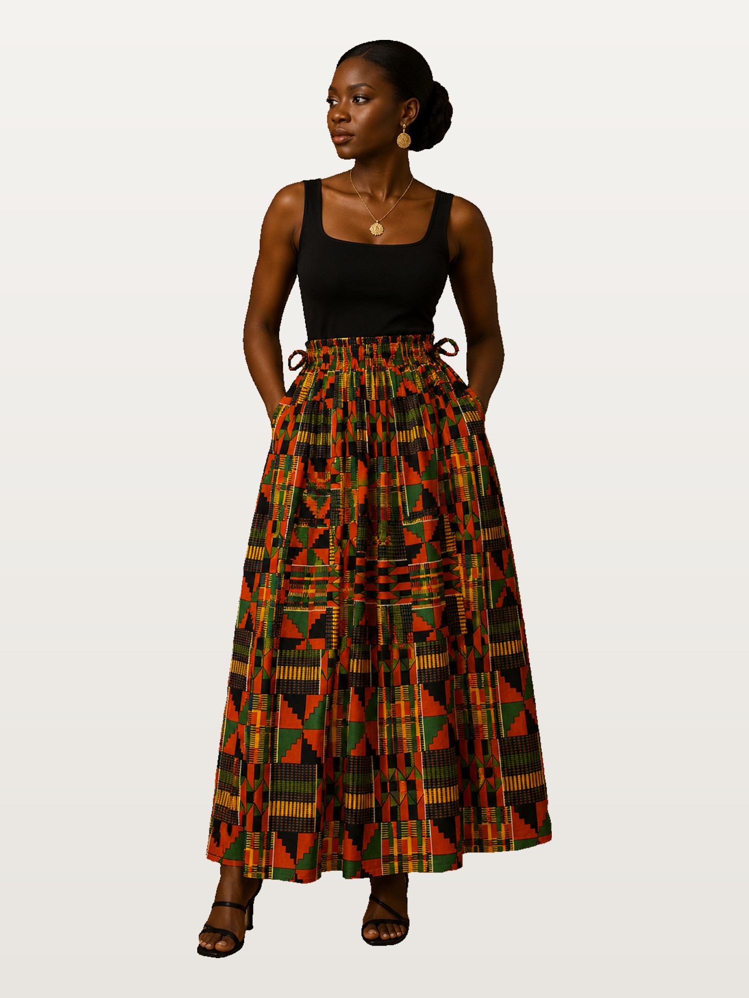 Ankara Maxi Skirt & Black Top