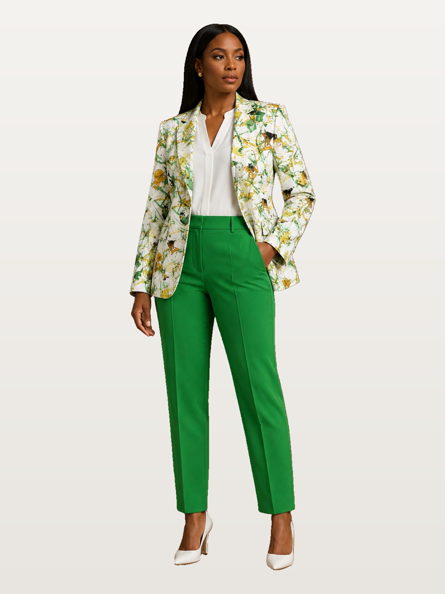 Floral Blazer & Green Trousers